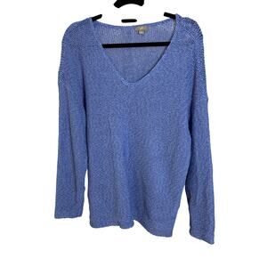 J Jill Sweater Large Blue Open Knit Lightweight Pullover V Neck Top